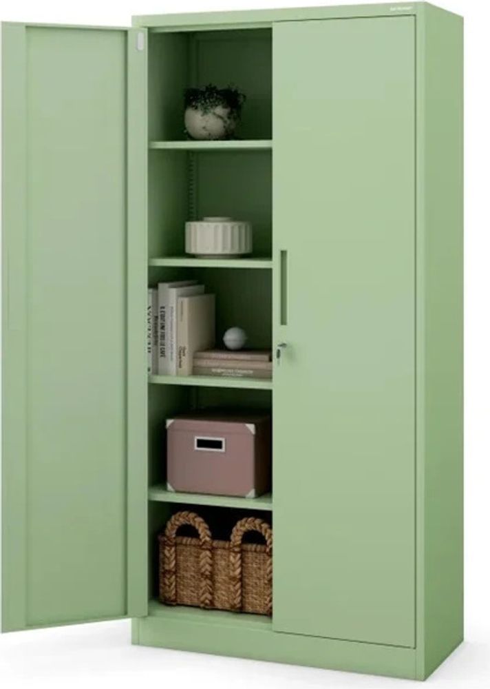 Büroschrank C001 Aktenschrank Lagerschrank Mehrzweckschrank Metallschrank 4 Fachböden Pulverbeschichtung Stahlblech 185 cm x 90 cm x 40 cm, Farbe : Pastellgrün