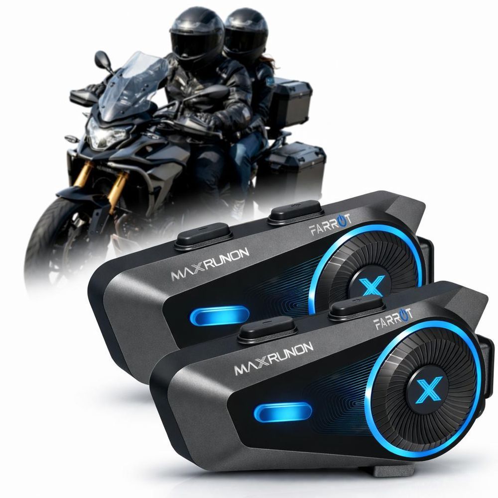 Sada 2 motocyklových interkomů FARROT D10 MAXRUNON Bluetooth 5.4 Mesh do dvou helem