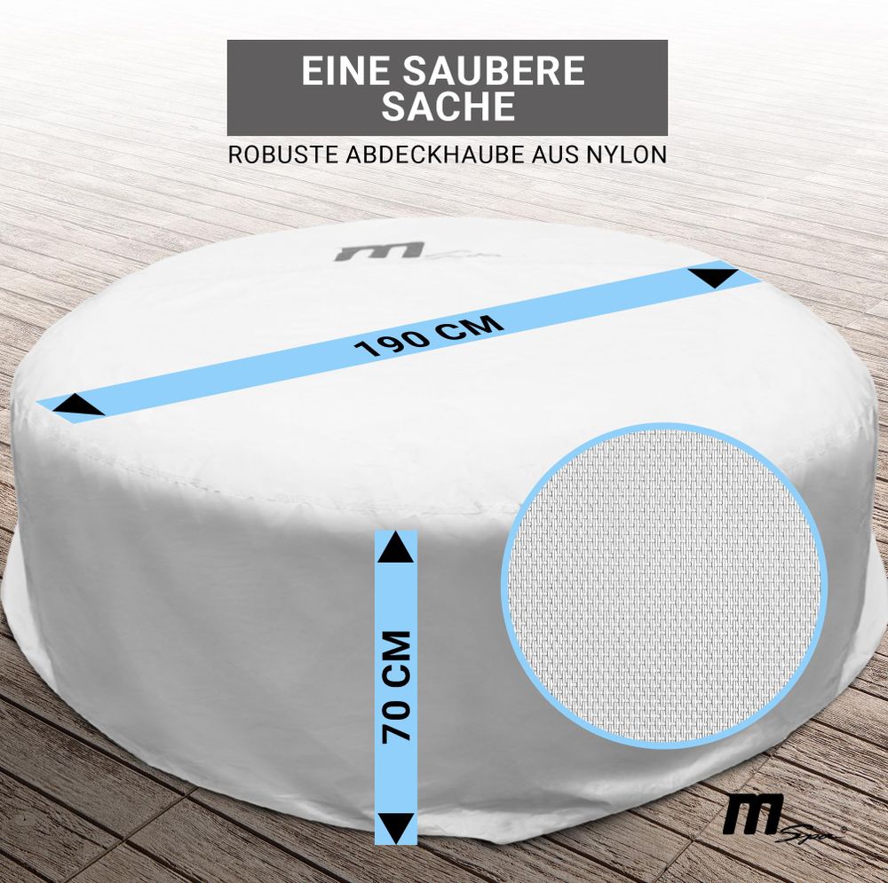 Mspa Whirlpool Abdeckung | 190x70cm - Abdeckhaube für 4 Personen Pool - Cover - Schutzhülle - Abdeckplane - Robust - Wärmespeicher - Nylon (Weiß)