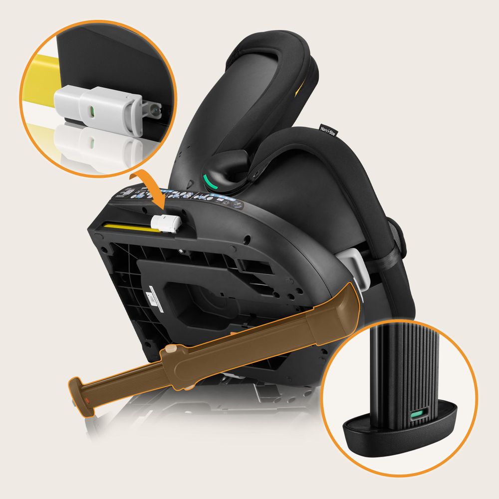 Lionelo Kindersitz Navy i-Size 360° EasyTurn-Drehbasis, 40-150 cm, Montage mit ISOFIX und einem Stützfuß, R129-Norm - Schwarz