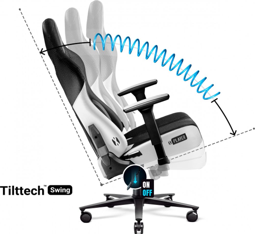 Diablo X-Player Gaming Stuhl Bürostuhl Schreibtischstuhl Stoff 3D Armlehnen Ergonomisches Design Nacken/- Lendenkissen Farbe: Weiß-Schwarz, Größe King