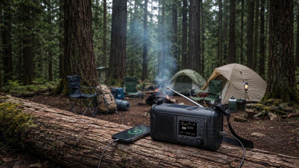 Lenco PDR-255BU - Notfallradio mit DAB+/FM, ASA und 20.000-mAh-Powerbank - Taschenlampe, Solar- und Handkurbelaufladung - Blau