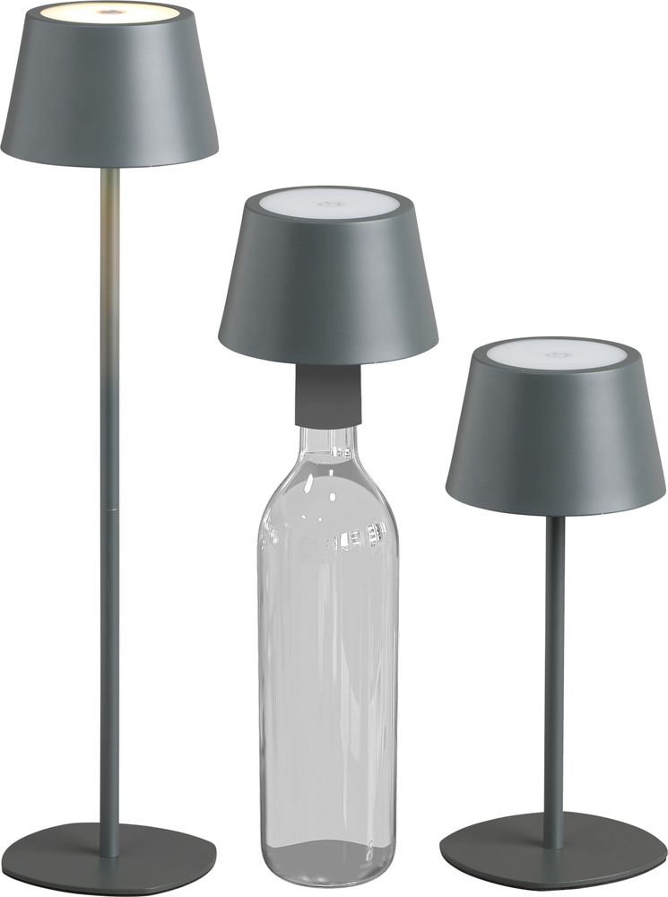 LED Tischlampe Flaschenleuchte 3in1 max. 45cm hoch warmweißes Licht (3000K) grau
