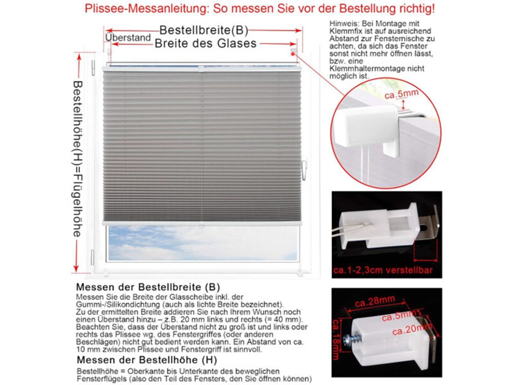 WOLTU Plissee Klemmfix ohne Bohren Easyfix Weiß, 60x120 cm