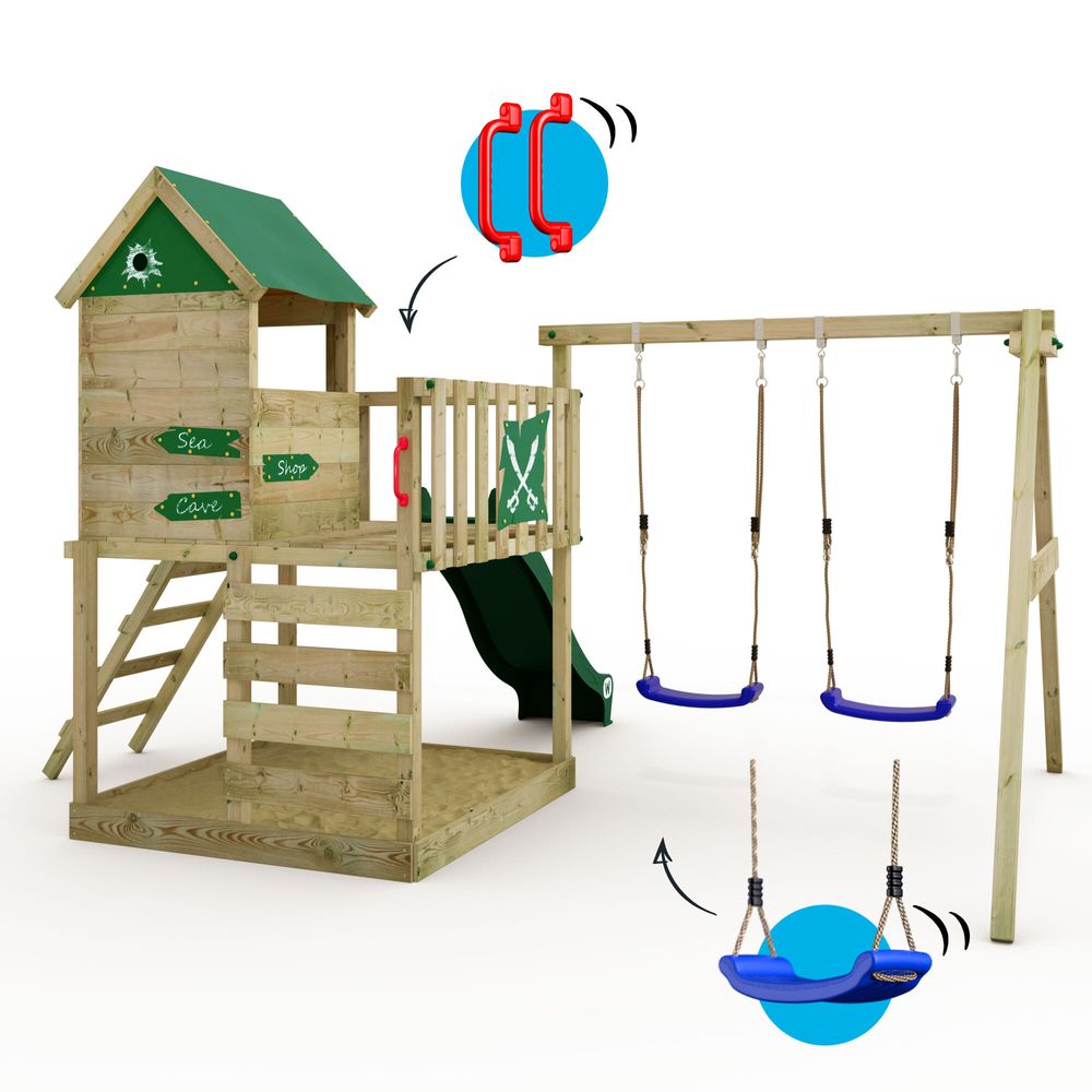 Spielturm Wickey Smart Cave mit Schaukel und Spielhaus in Grün