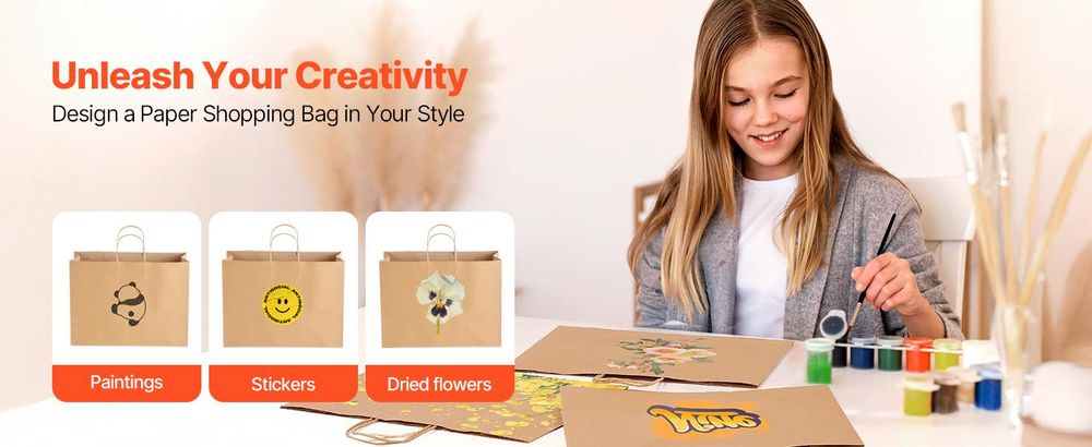 VEVOR Kraftpapiertüten, 50er-Pack, Geschenktüten mit Henkel, 406x152x308 mm, gro