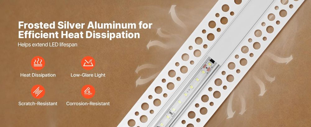 VEVOR 10er-Pack 6,6 ft/2M V-förmiger LED-Aluminiumkanal mit milchigem Deckel, Endkappen und Montageschienen, Aluminiumprofil für LED-Streifeninstallationen, einfache Installation, für Unterbauküchenarbeitsplatten, 2 m-a, Doppelseitig eingebettet