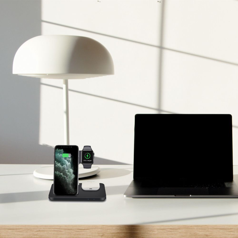 CHEROY 3 in 1  Ladestation - 15 W Qi MagSafe Kabelloses Ladegerät - Für Apple iPhone, Apple Watch, AirPods - Schwarz