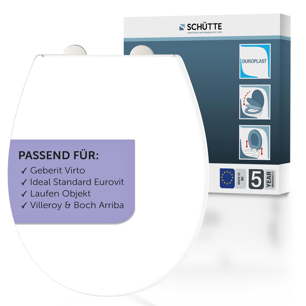 SCHÜTTE WC-Sitz passend für Geberit VIRTO, Ideal Standard EUROVIT, Laufen OBJEKT, Villeroy & Boch ARRIBA