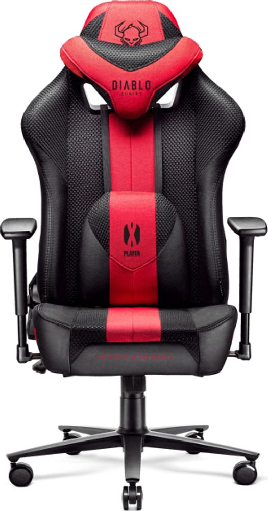 Diablo X-Player Gaming Stuhl Bürostuhl Schreibtischstuhl Stoff 3D Armlehnen Ergonomisches Design Nacken/- Lendenkissen, Farbe: Anthrazit-Rot, Größe: Normal