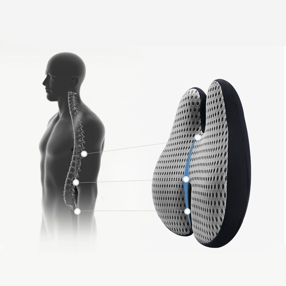 Lendenkissen aus Memory-Schaum für Bürostuhl & Autositz - Lordosenstütze Kissen Orthopädisches Rückenstütze - GRAU Ergonomisches Rückenkissen 40x43