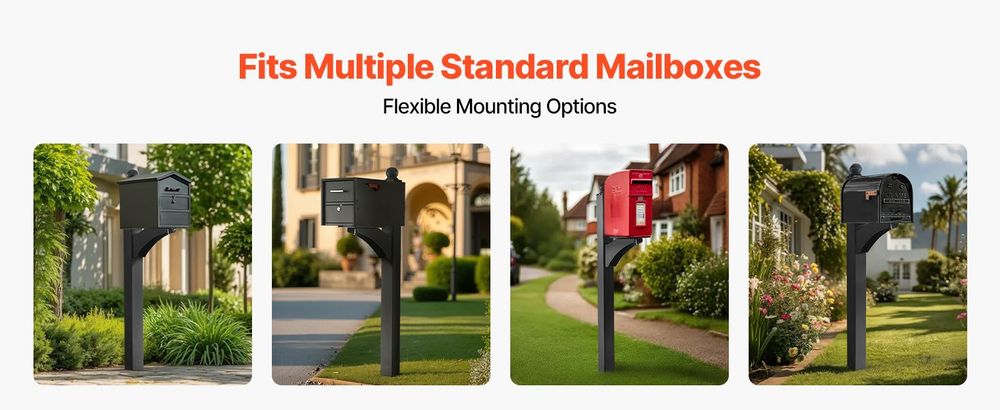 VEVOR Briefkastenpfosten, 1430x540x151 mm, Aluminium-Briefkastenständer zur Bodenmontage mit universeller Plattenhalterung, Metallpfostenhülsen-Set für den Außenbereich, schwarz
