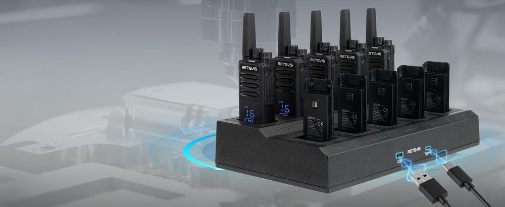 Retevis RT668H Funkgeräte, Walkie Talkie mit 10-in-1 Ladegerät, funkgeräte Set mit Bildschirm, Lizenzfrei PMR Funkgerät mit Headset