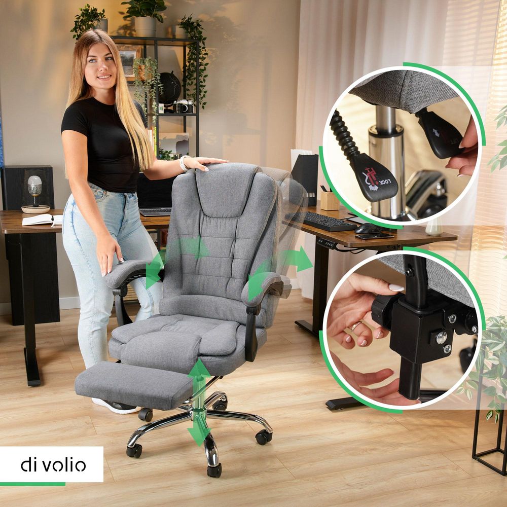 di volio kancelárska stolička Baldo, ergonomická, tmavosivá, 150 kg, nastaviteľná výška sedadla, opierka nôh, integrovaná opierka hlavy, PVC, PP, oceľ, PU, látka, DV-088OC