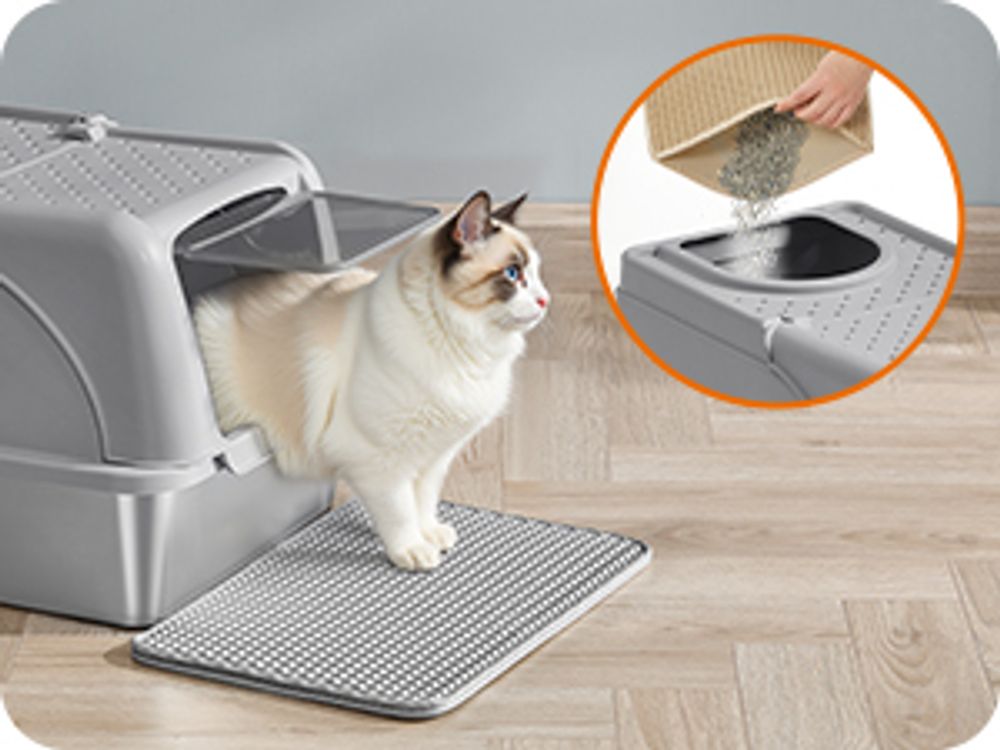 Feandrea Edelstahl Katzenklo, XL, Katzentoilette mit Deckel, mit Schaufel, Bürste und 2 Eingängen, für Katzen bis 15 kg, taubengrau