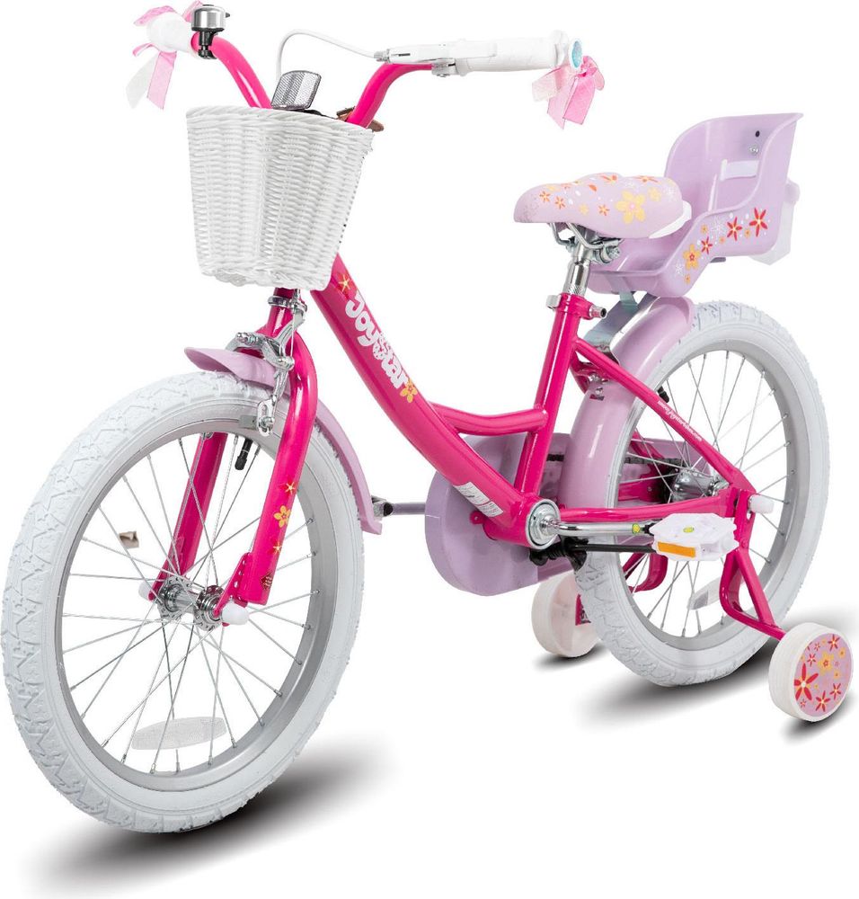 HILAND Joystar 14 Zoll Kinderfahrräder Mädchen mit Puppensitz, Stützräder, Korb, Schutzbleche, V-Brake-Bremsen, Rosa