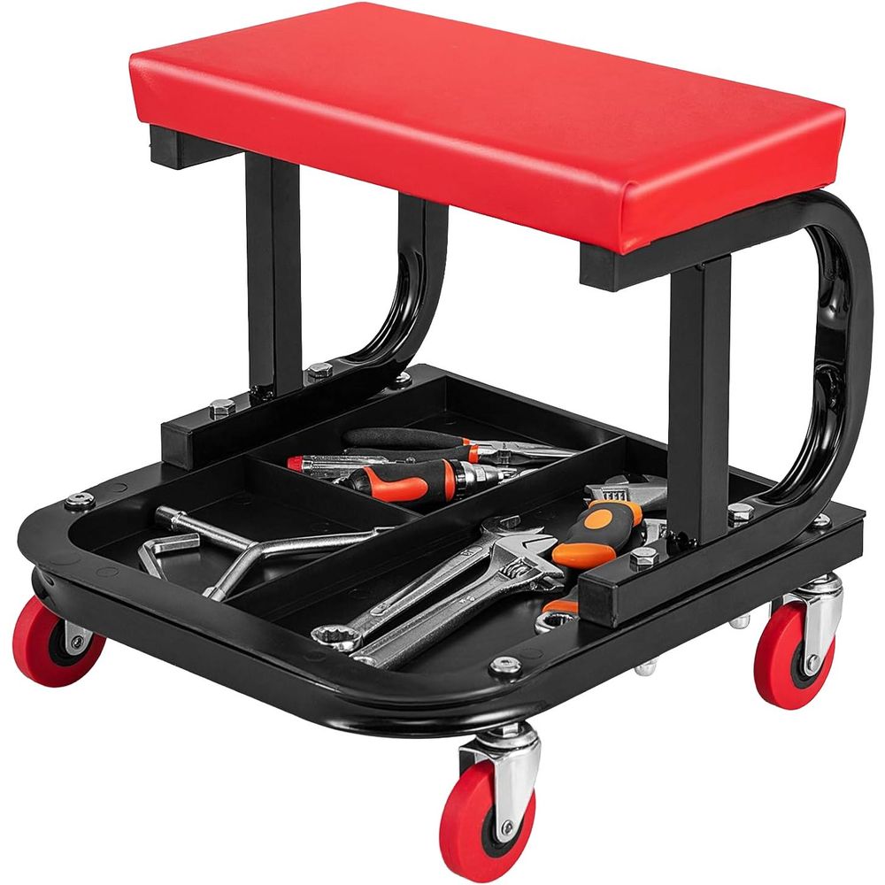 LUXTOM | Werkstatthocker mit Rollen, Rollhocker bis 150 kg belastbar, Werkstatt Rollsitz mit Schublade, Werkstattstuhl, Montagehocker, Rollbrett Werkstatt