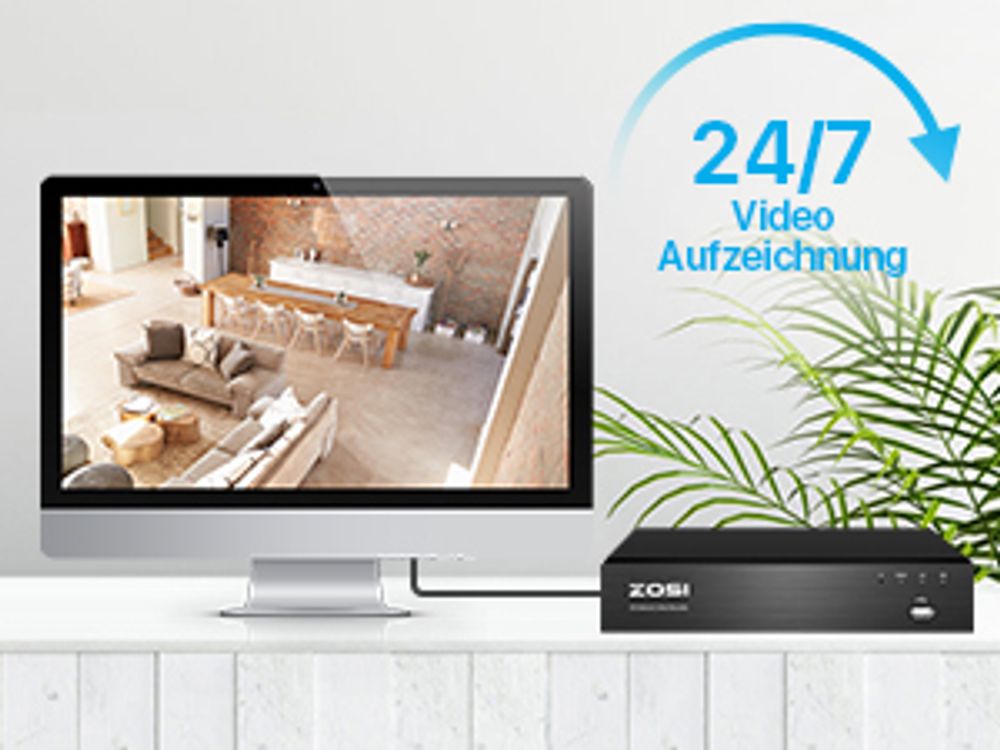 ZOSI 4K POE Überwachungskamera System mit 8CH 2TB HDD NVR und 4X 8MP Outdoor PoE IP Kamera, Personenerkennung, Weißlicht, C182
