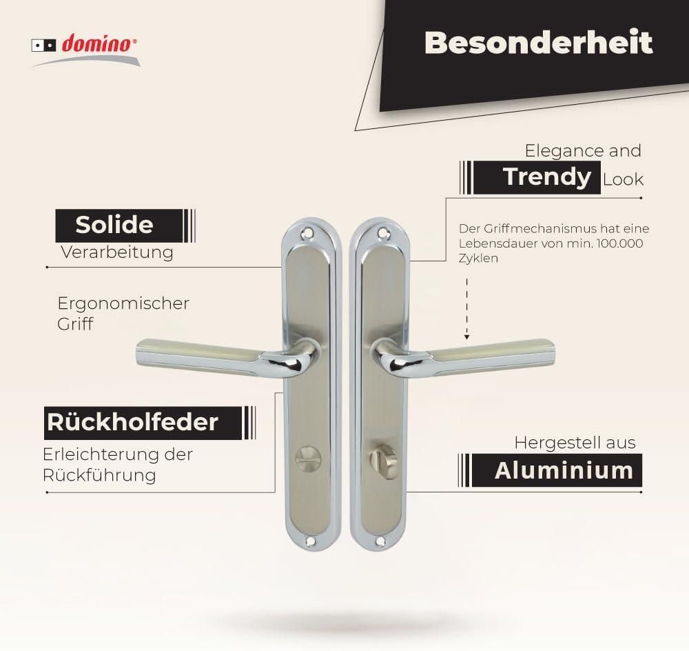 DOMINO Türgriff 78 Drückergarnitur WC - Badezimmer Set | Links & Rechts Türbeschlag für WC/Badezimmertüren | L-Form | Türbeschläge aus Aluminium |Schwarz Türdrückergarnitur|ROMANA BLACK