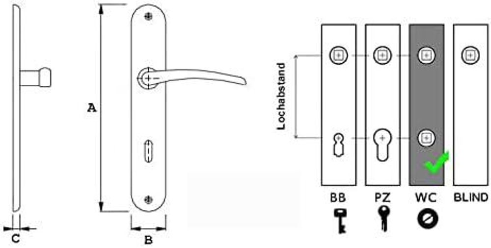 DOMINO Türgriff 78 Drückergarnitur WC - Badezimmer Set | Links & Rechts Türbeschlag für WC/Badezimmertüren | L-Form | Aluminium |Silber | ENIGMA M6/M9