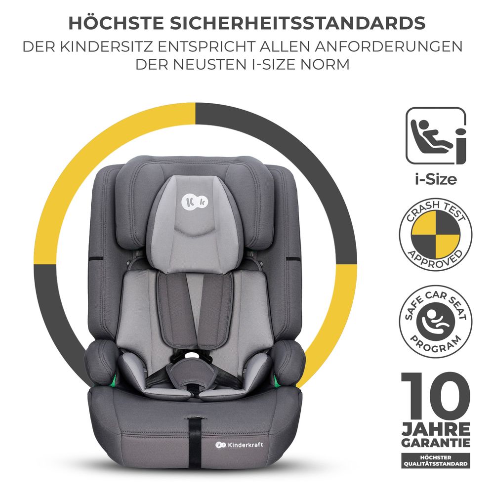 Kinderkraft SAFETY FIX 2 i-Size - Autokindersitz Autositz 76-150 cm - R129 Norm - ISOFIX - TOP TETHER - H-GUARD - SPS - 12-fach Kopfstütze - Grau