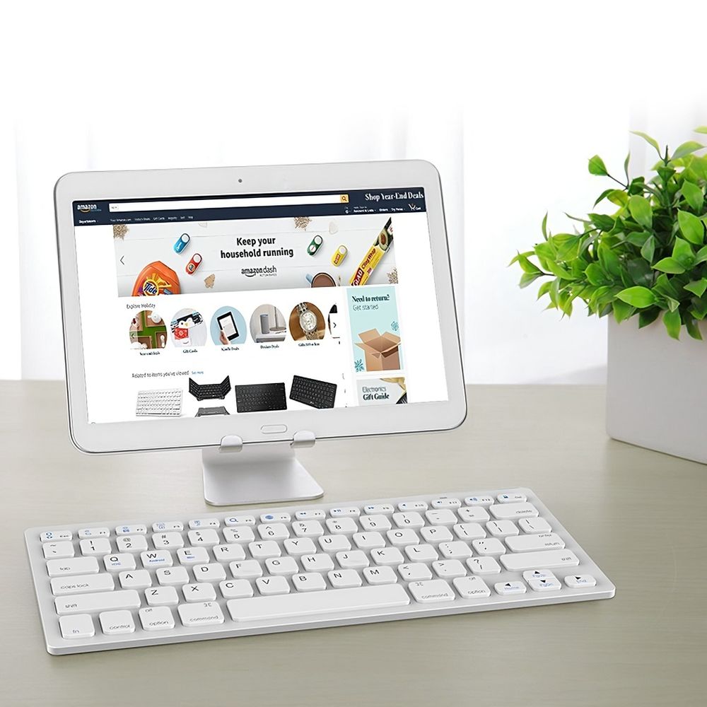 Bluetooth Tastatur Kabellose Wireless Keyboard mit Tasten QWERTY Natürliches Tippen 2,4 GHz Funkverbindung Kompatibel mit PC Notebook Laptop Retoo