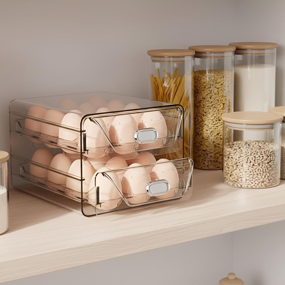 WELLHAUS Eierbehälter - Kühlschrank Organizer mit Datumsanzeige Eier Aufbewahrung, Eieraufbewahrung 24 Eierspender Transportbox Egg Holder Plastik