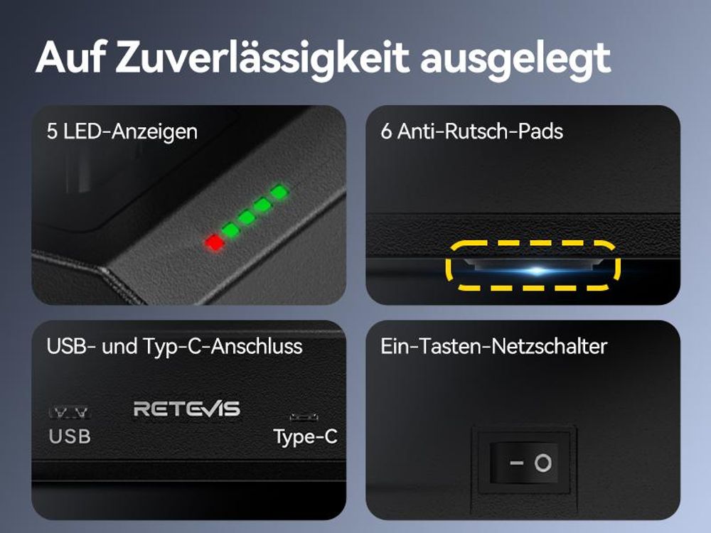 Retevis H777H Funkgeräte, Funkgeräte mit Bildschirm, Walkie Talkie mit 10-in-1 Ladegerät, Lizenzfrei PMR Funkgerät mit Headset, Funkgeräte