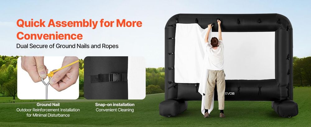 VEVOR aufblasbare Filmleinwand Projektion Beamer Leinwand aus 600D, Projektionsleinwand mit tragbarer Aufbewahrungstasche, 16:9, Filmprojektion für Heimkino Mottoparty Poolspaß (328 x 130 x 251 cm)