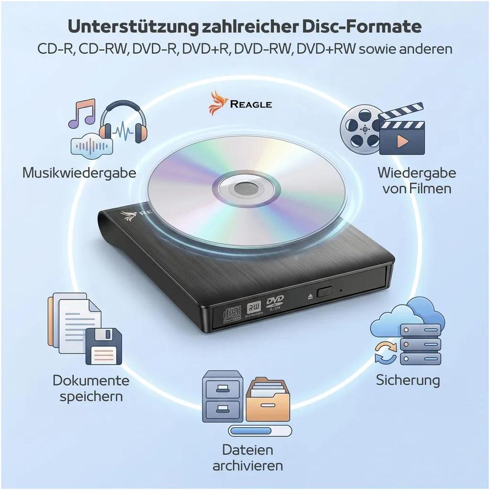 Reagle RCD4 externes CD DVD Laufwerk zum Lesen und Brennen von CDs und DVDs