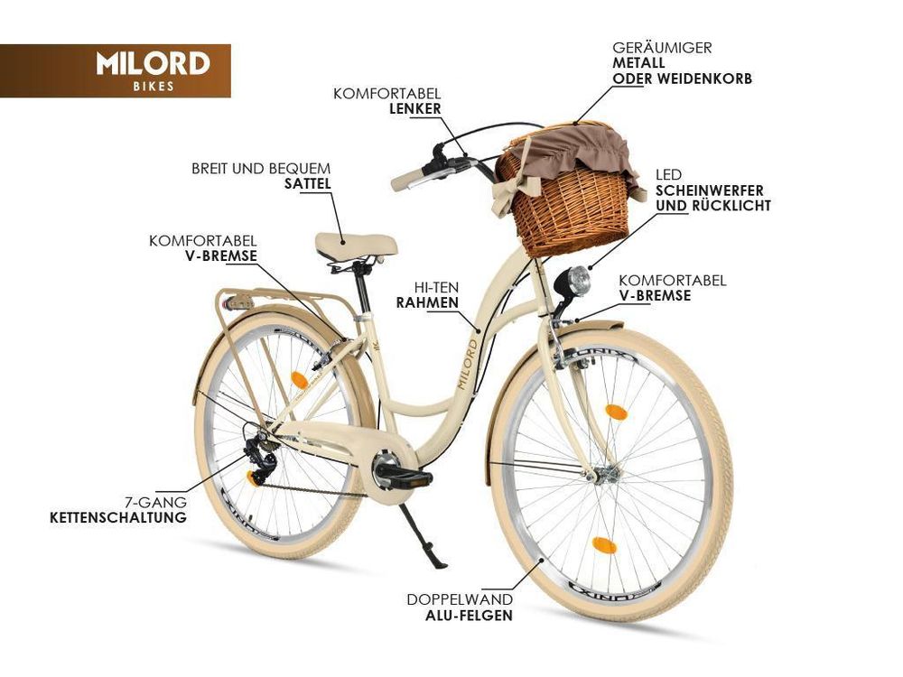 Milord Komfort Fahrrad Mit Korb Damenfahrrad, 26 Zoll, Schwarz, 7 Gang Shimano