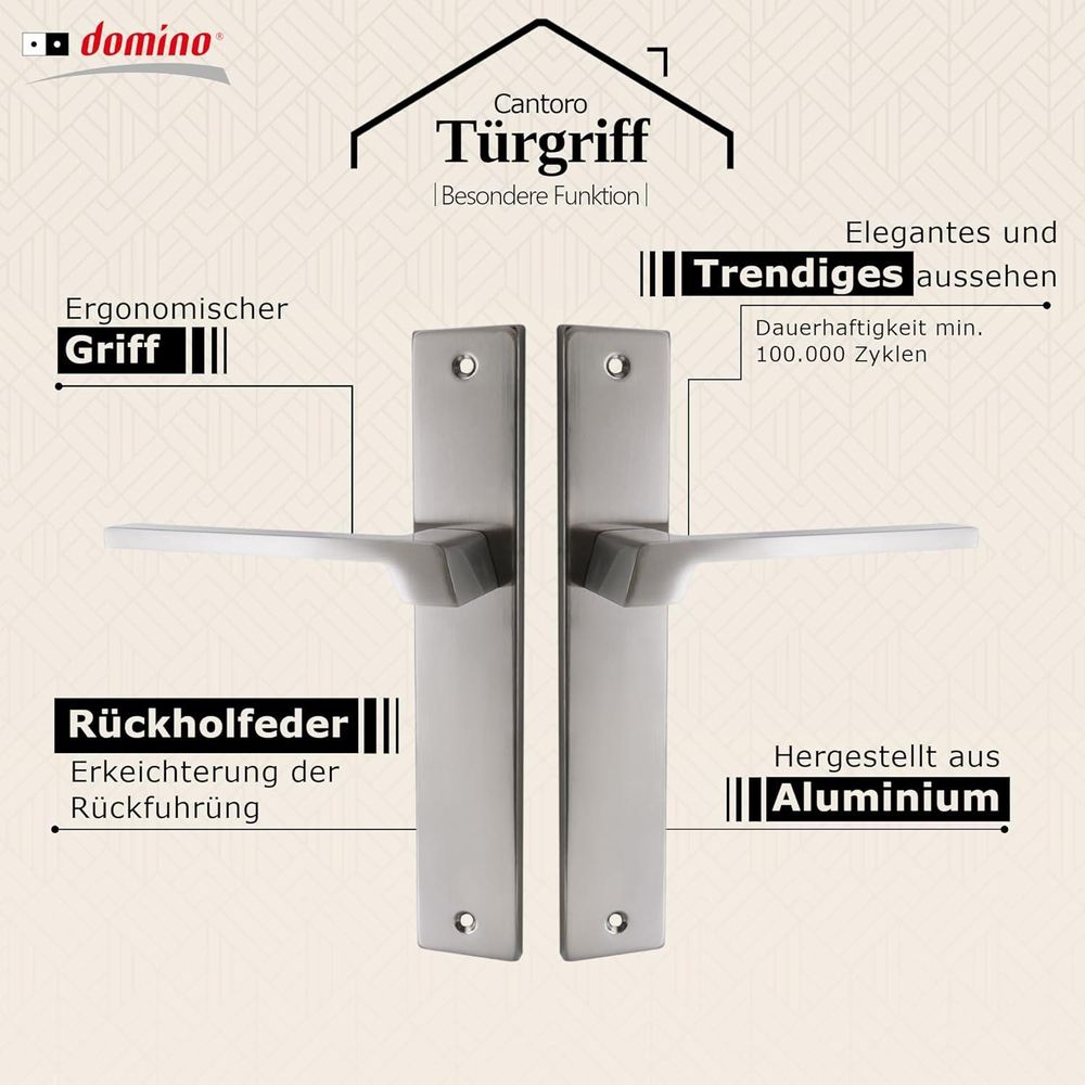 Domino Türgriff Blind Drückergarnitur Langschild für Zimmertür, Bürotür, Kellertür, Innentür, L-Form, Aluminium Nickel CANTORO M9