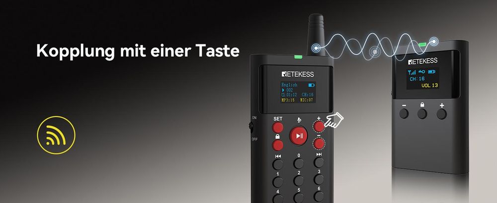 Retekess TT127 Tour Guide System, Selbstgeführtes Toursystem, 200 Meter, 41 Sprachen, 3 Modi, 16GB, mit TT123-Mikrofon, für Museen, Reisen, Kirche