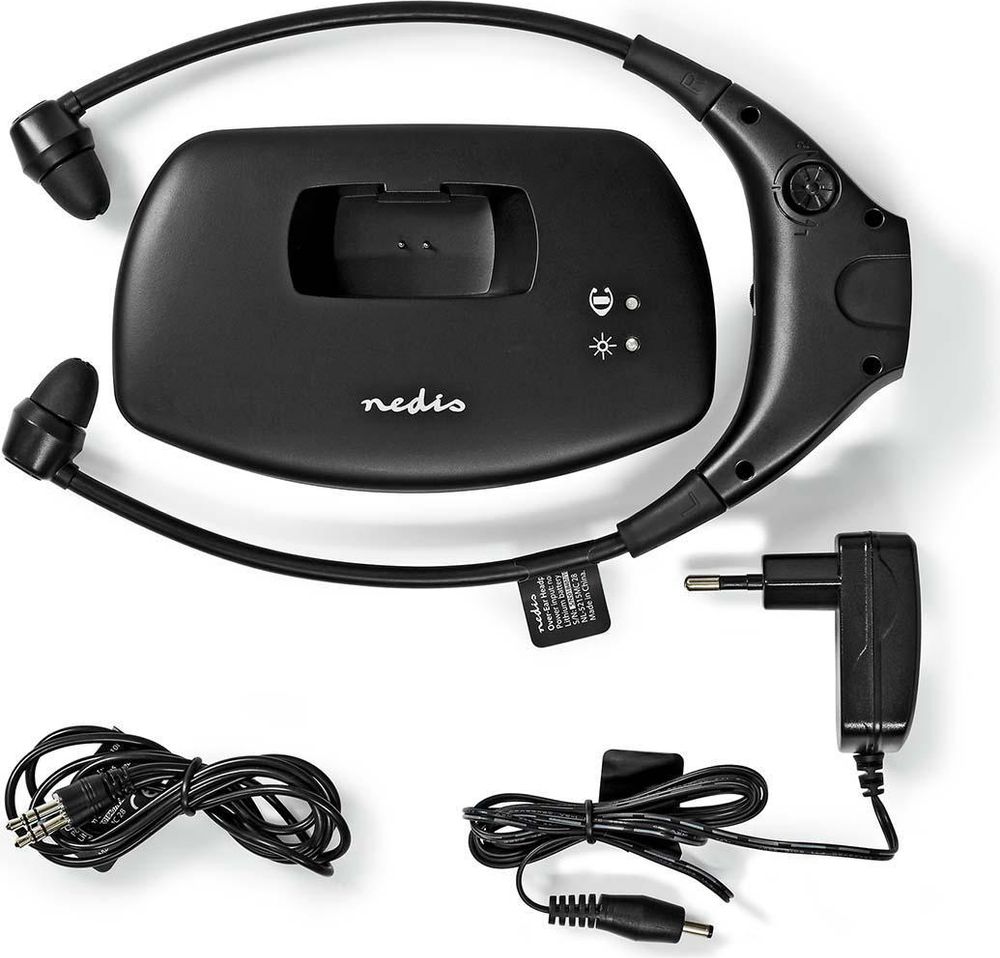 Nedis Wireless-TV-Kopfhörer - RF, Frequenz 868 Mhz - Im Ohr - Batterie 1 Betriebszeit Standardnutzung: 270 min - 35 m - Digital Audio - Balancekontrolle - Schwarz