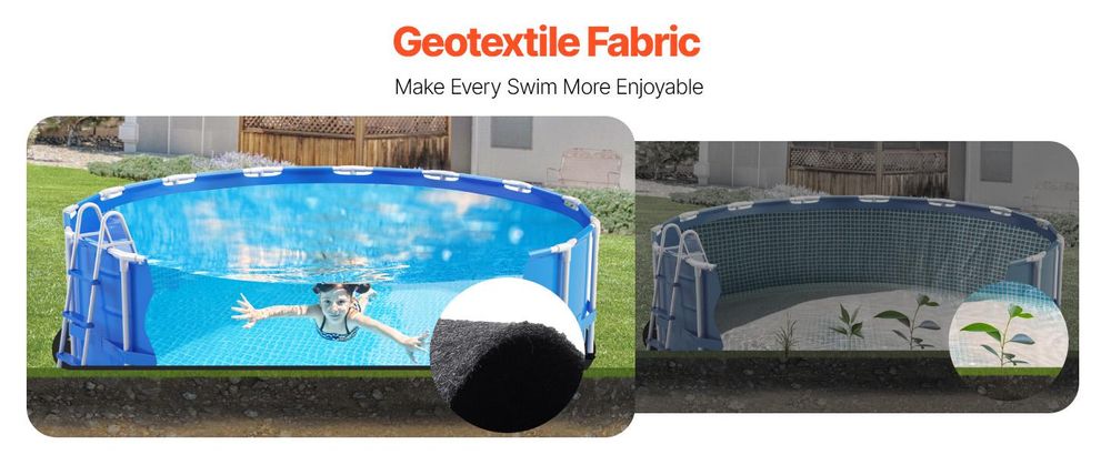 VEVOR Ovaler Poolliner-Pad, 15 x 30 ft Poolliner-Pad für Aufstellpools, extra dicker Poolmatte, verhindert Durchstiche, recyceltes Geotextil-Material Unterlage-Pad, verlängert die Lebensdauer des Liners, Rund 18 ft