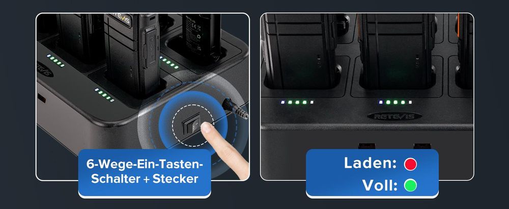 Retevis RB637 Funkgeräte, PMR446 Walkie Talkies, mit Kabellosem Bluetooth Headset, 2000 mAh, VOX, mit 6-Wege-Ladegerät, für Hotel, Restaurant