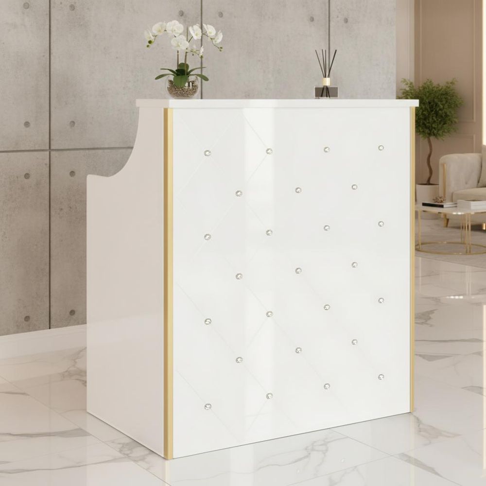 Banque d'accueil laquée Diamond 100 cm pour salon de coiffure, institut de beauté et SPA - blanc