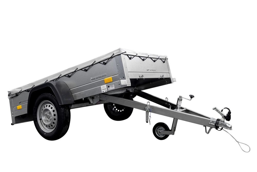 Anhänger für Auto Garden Trailer 200 KIPP 200x106 cm 750 kg [mit Flachplane und Stützrad]