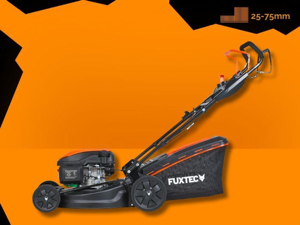 FUXTEC 4in1 Benzin Rasenmäher FX-RM5170PRO - 170ccm | 51cm | 28Kg | 4PS| E-Start | Mulchfunktion | Seitenauswurf | 60L Fangkorb | bis 1000m²