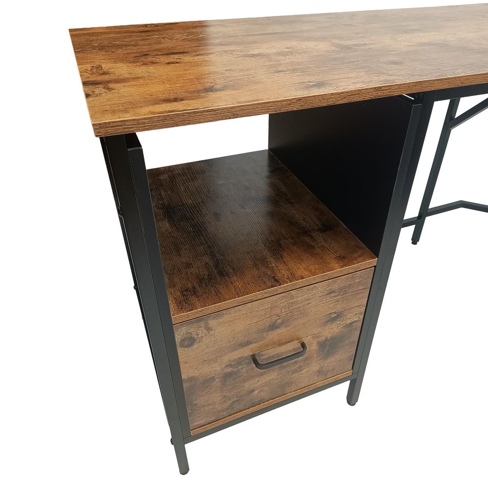 BEGRYF Eckschreibtisch L-Form Eichefarben Schwarz 149x149x74,5 cm Computertisch mit Regal Schublade Industrial