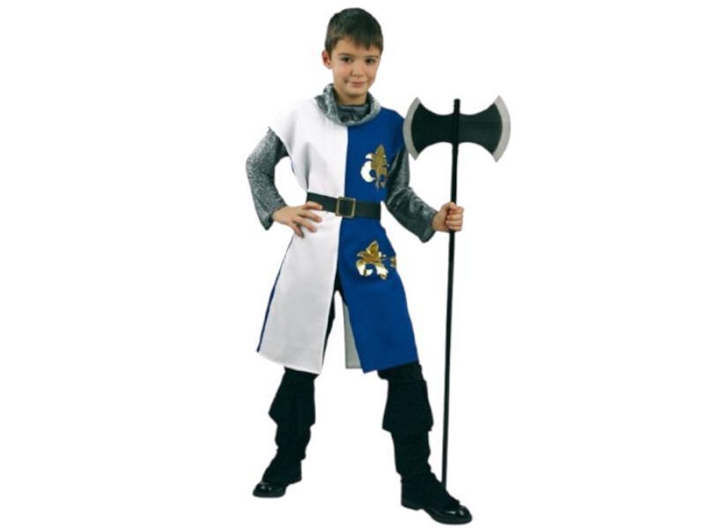 Kinderkostüm "Chevalier" mit Gürtel in blau-weiß mit silber Kettenhemd und goldenen Akzenten Ritter Kavalier Ehrenmann Adeliger (128)