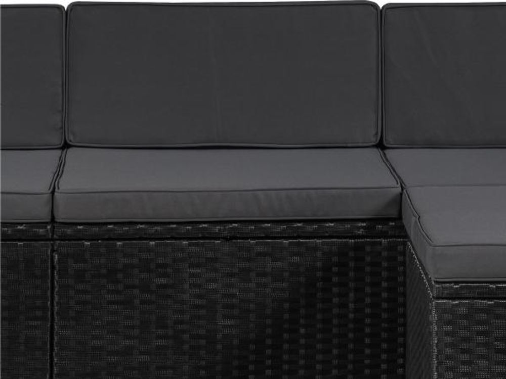 Juskys Polyrattan Lounge Punta Cana M schwarz – Gartenlounge Set 3-4 Personen – Sitzgruppe mit Sofa, Tisch & Hocker - Sitzbezüge Dunkelgrau