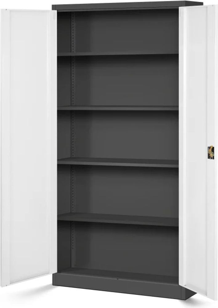 Aktenschrank Büroschrank Metallschrank Stahlschrank Werkzeugschrank Stahlblech Pulverbeschichtet Flügeltürschrank Abschließbar 195 cm x 90 cm x 40 cm Farbe: anthrazit/weiß
