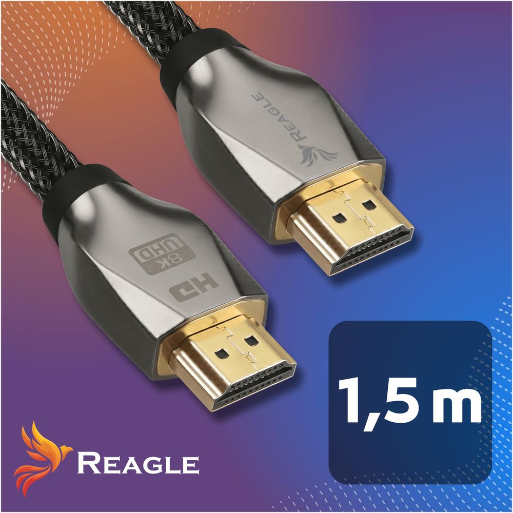 HDMI 2.1 Kabel 8K & 4K Ultra HD, Reagle Premium, 48Gbps 8K@60Hz 4K@120Hz Kompatibel mit Konsole PS5 Xbox Series X S, OLED TV, DTS: X, HDCP 2.2 & 2.3