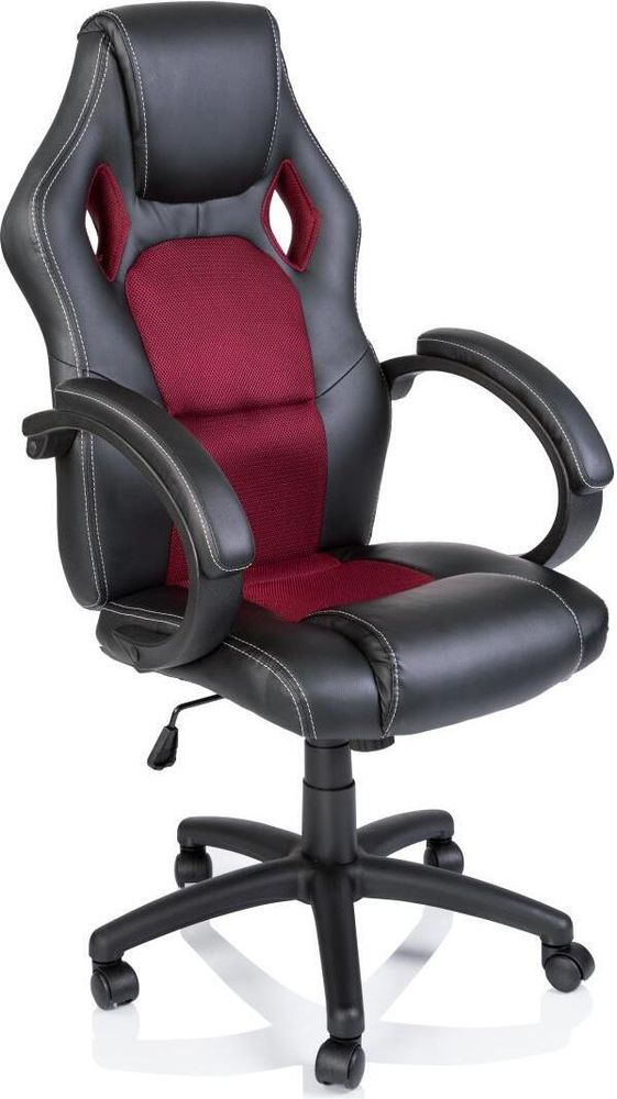 TRESKO Racing Chefsessel Bürostuhl Drehstuhl Sportsitz Bürosessel Schreibtischstuhl schwarz/weinrot