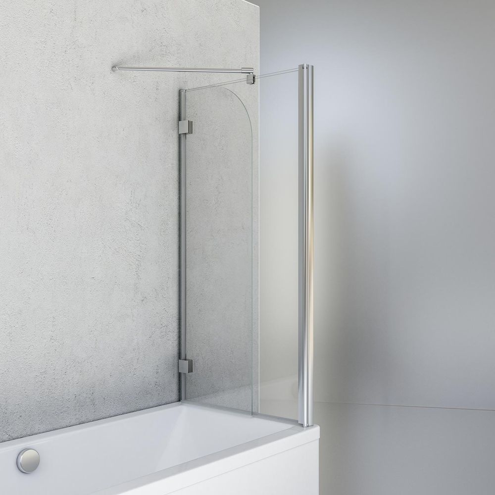 Schulte Duschabtrennung für Badewanne Angle, 2-teilig mit Seitenwand, Profilfarbe Chromoptik, 5 mm Sicherheitglas (ESG) Klar hell, Faltwand: 112 x 142 cm, Seitenwand geeignet für eine 69 - 71 cm Wanne