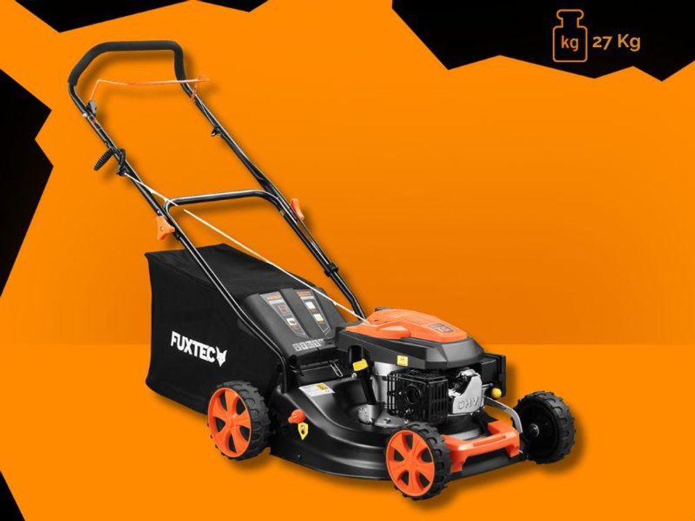 FUXTEC 3in1 Benzin Rasenmäher FX-RM4646ECO 3,5PS / 2,6kW | 46cm Schnittbreite & 7-stufige Schnitthöhenverstellung 25-75mm| 4-Takt Mäher - Inkl. 50L Grasfangkorb, Mulchfunktion & Reinigungsanschluss