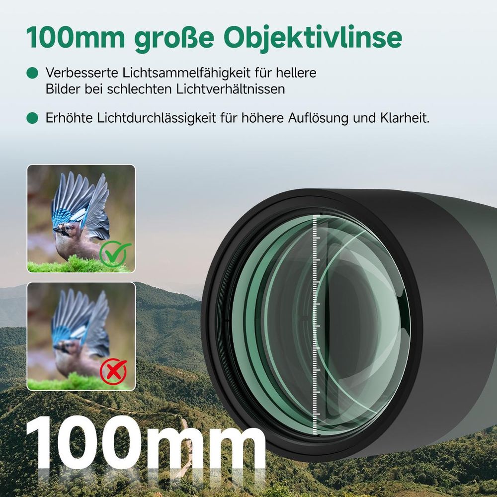 Svbony SV28A Spektiv, 100mm Großer Durchmesser, 25-75X-Monokulare Ferngläser, mit Handyhalterung Tragetasche für Tierbeobachtung, Sportschützen