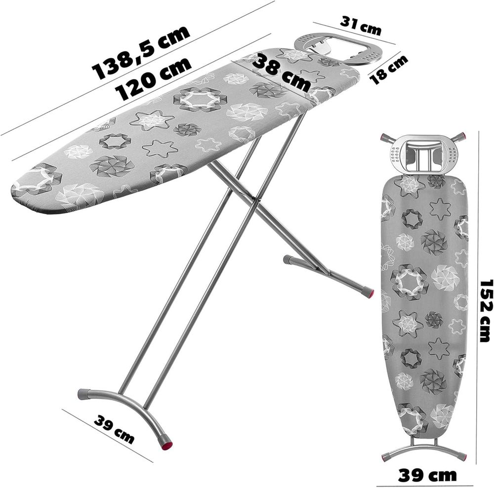 KADAX Klappbares Bügelbrett, 120x38cm Dampfbügelbrett mit Metallnetz