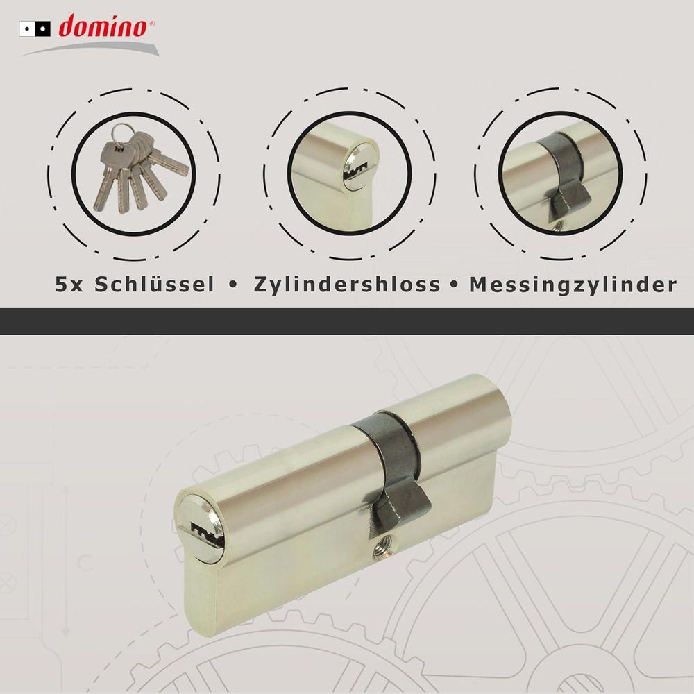 DOMINO Profilzylinder Schließzylinder HOMER 26/36 Zylinderschloss | Türschloss | Sicher | Schloss mit 5 Schlüsseln | Einsteckschloss | Nickel Farbe |